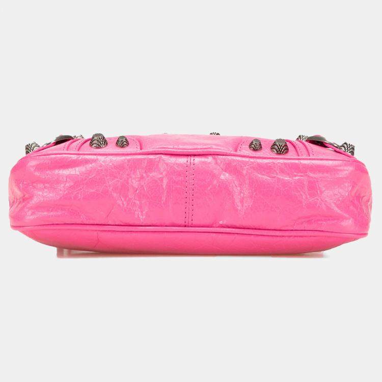 Pre Owned Balenciaga Pink Small Lambskin Motocross Neo Cagole Satchel