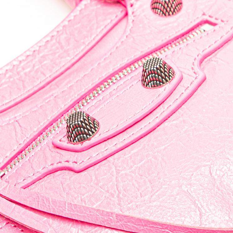Pre Owned Balenciaga Pink Small Lambskin Motocross Neo Cagole Satchel