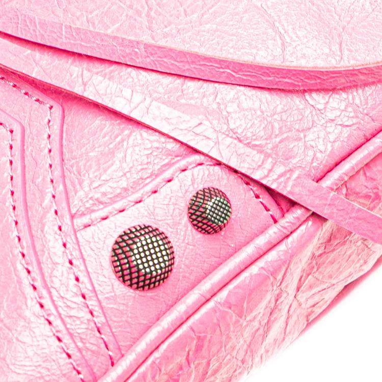 Pre Owned Balenciaga Pink Small Lambskin Motocross Neo Cagole Satchel