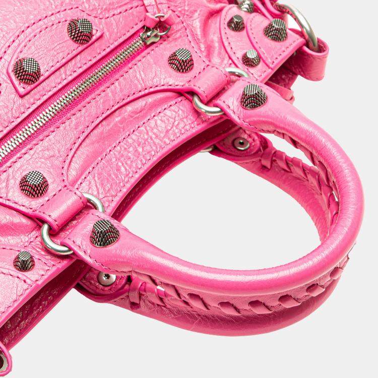 Pre Owned Balenciaga Pink Small Lambskin Motocross Neo Cagole Satchel