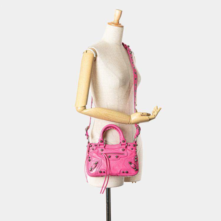 Pre Owned Balenciaga Pink Small Lambskin Motocross Neo Cagole Satchel