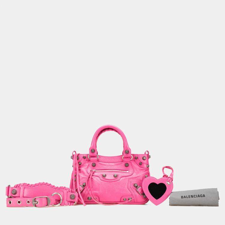 Pre Owned Balenciaga Pink Small Lambskin Motocross Neo Cagole Satchel