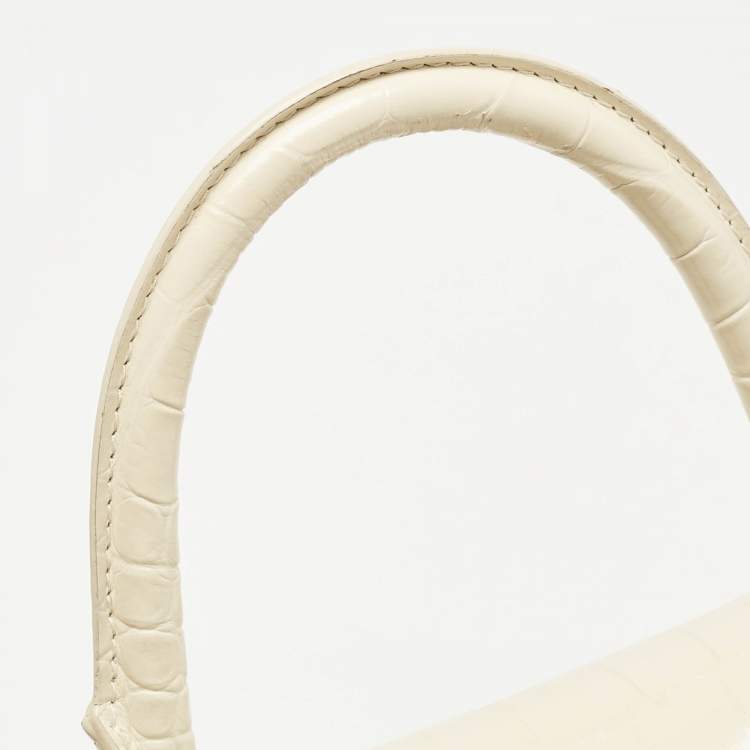 Pre Owned Balenciaga Cream Croc Embossed Leather Small Hourglass Top Handle Bag