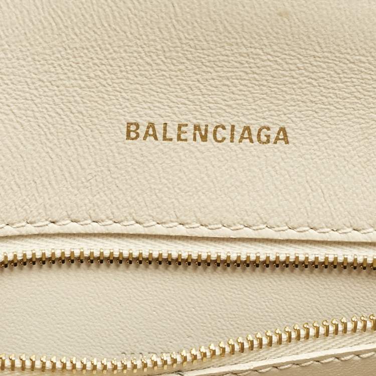 Pre Owned Balenciaga Cream Croc Embossed Leather Small Hourglass Top Handle Bag
