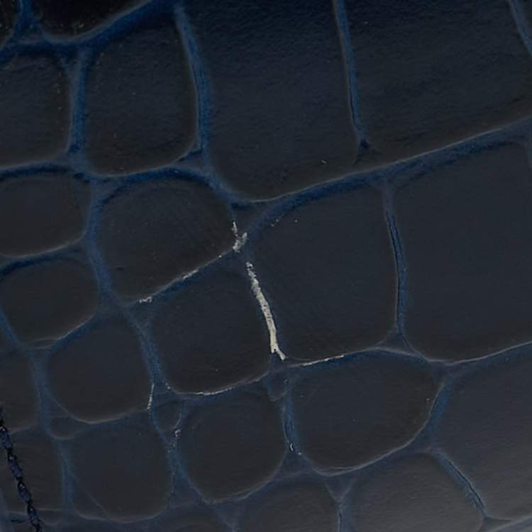 Pre Owned Balenciaga Navy Blue Croc Embossed Leather Mini Neo Classic City Tote