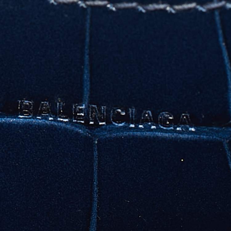 Pre Owned Balenciaga Navy Blue Croc Embossed Leather Mini Neo Classic City Tote