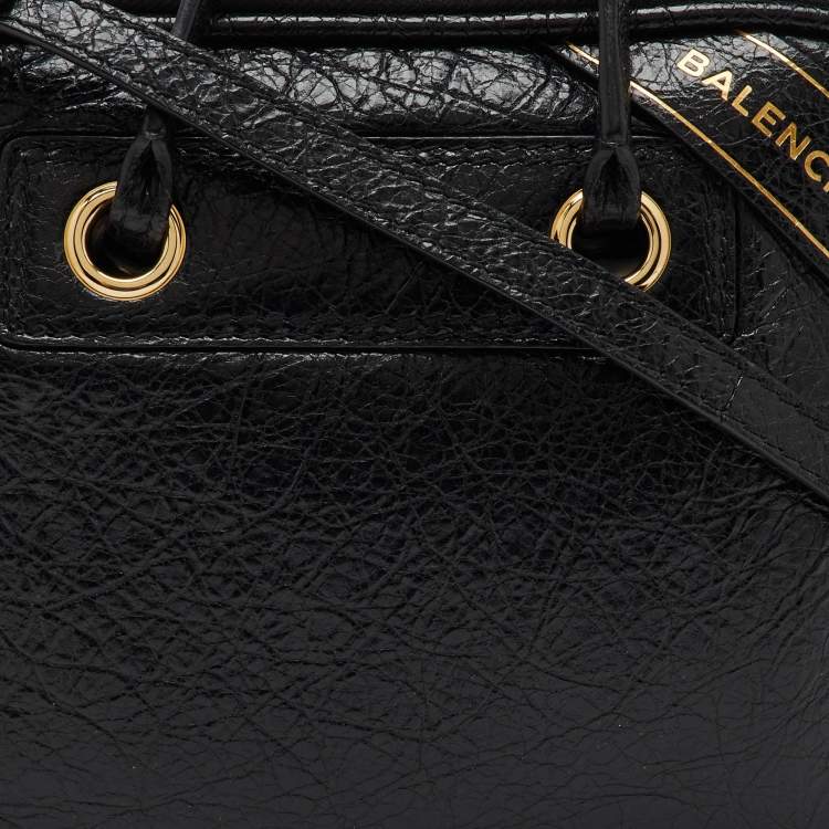 Pre Owned Balenciaga Black Crackle Leather Small Blanket Square Bag