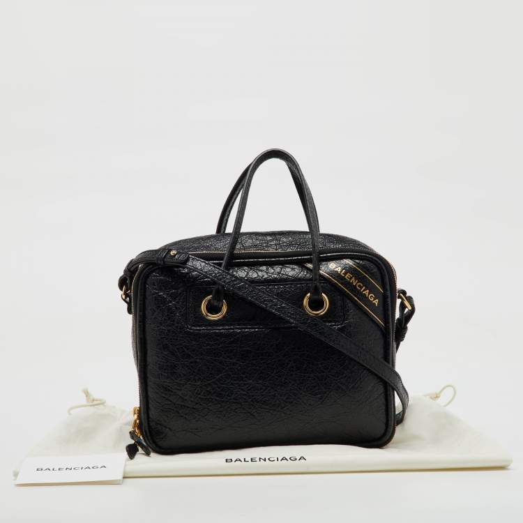 Pre Owned Balenciaga Black Crackle Leather Small Blanket Square Bag