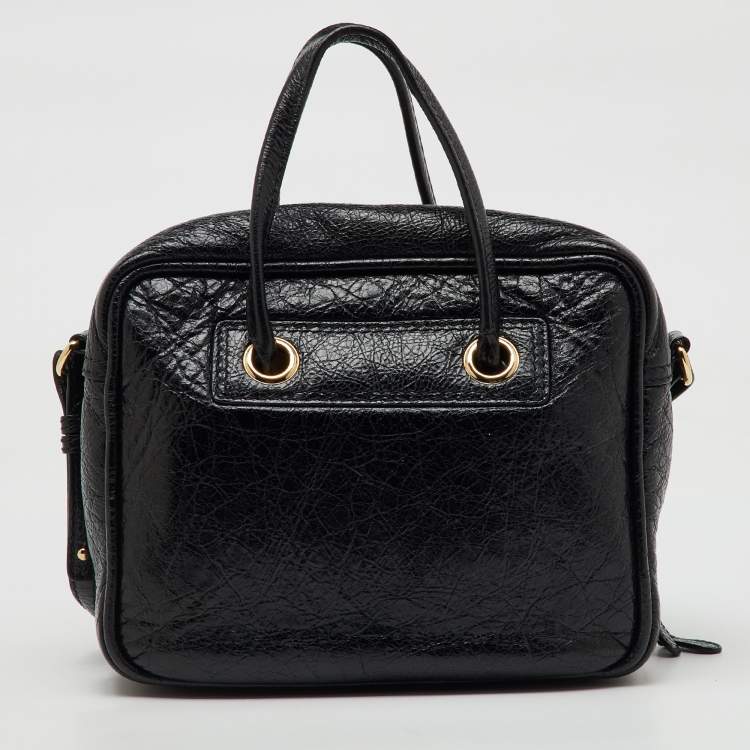 Pre Owned Balenciaga Black Crackle Leather Small Blanket Square Bag
