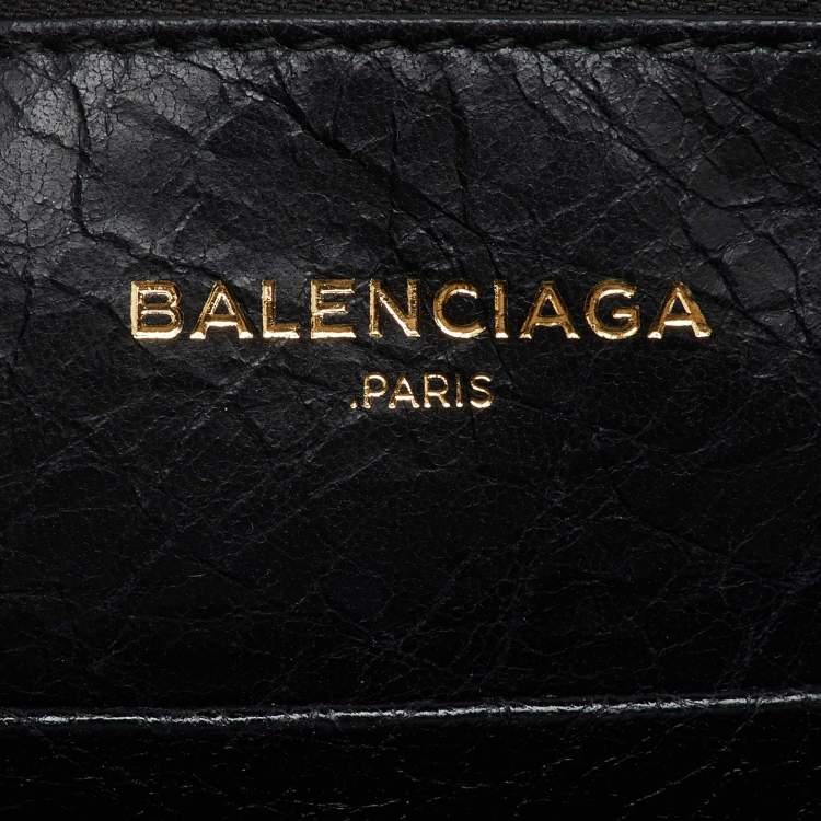 Pre Owned Balenciaga Black Crackle Leather Small Blanket Square Bag