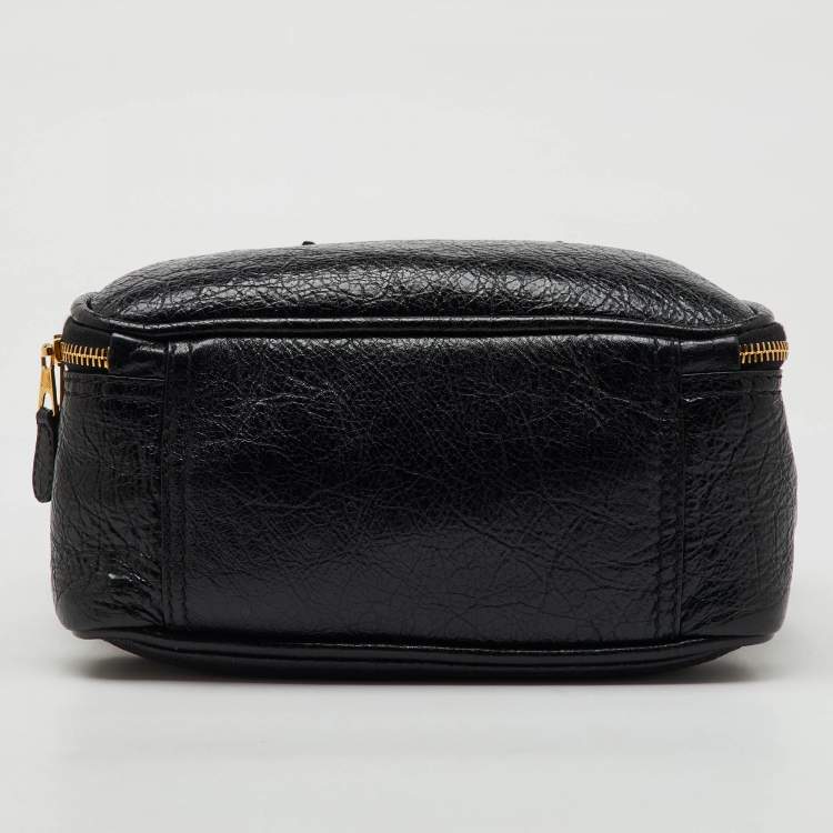 Pre Owned Balenciaga Black Crackle Leather Small Blanket Square Bag