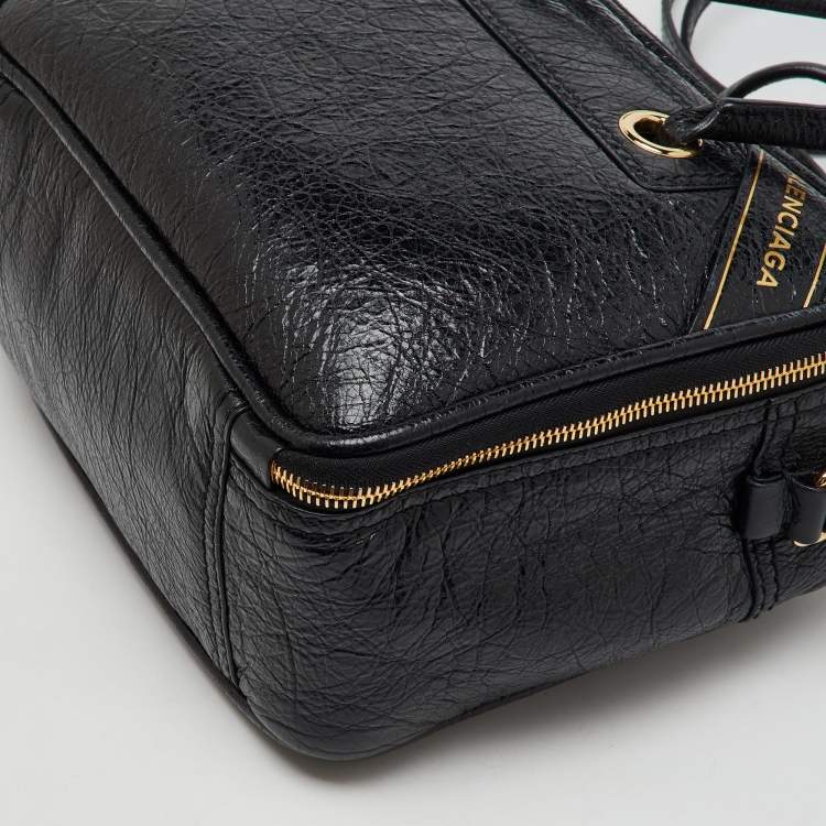 Pre Owned Balenciaga Black Crackle Leather Small Blanket Square Bag