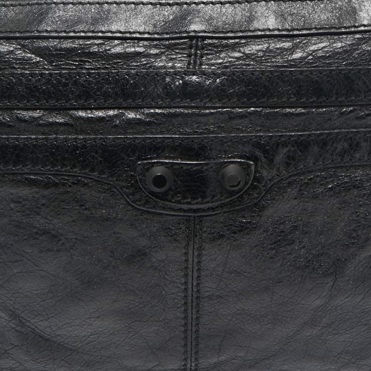 Pre Owned Balenciaga Black Leather Arena Classic Clip M Clutch