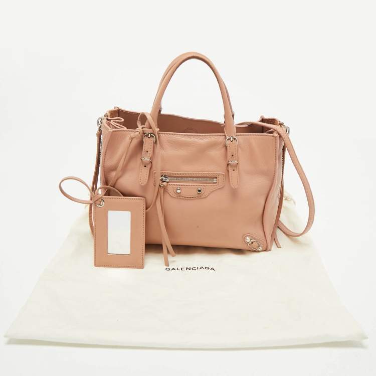 Pre Owned Balenciaga Old Rose Leather Mini Papier A4 Tote