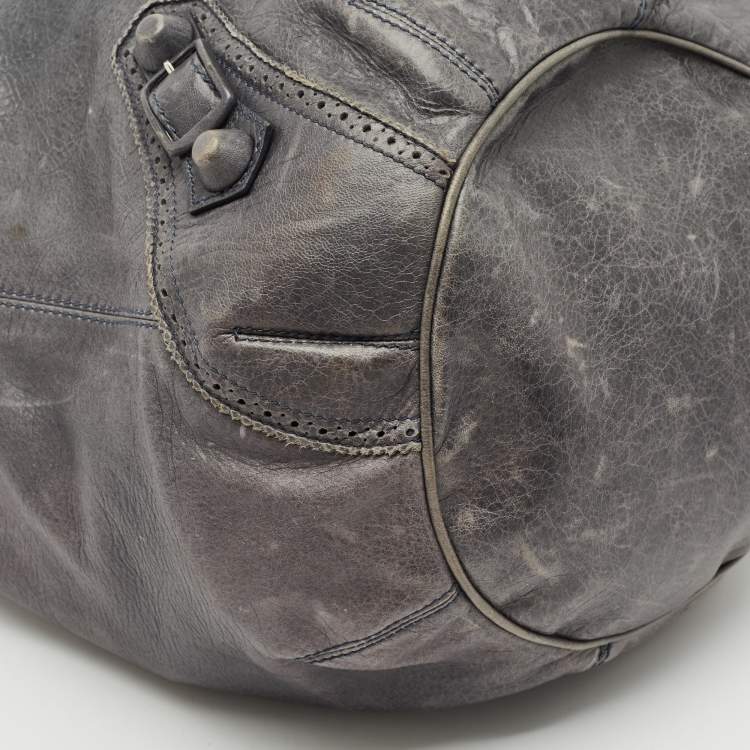 Pre Owned  Balenciaga Grey Leather Giant Brogue Pompon Hobo