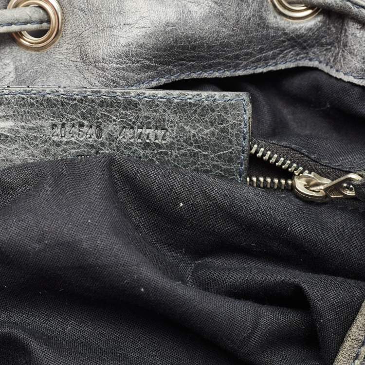 Pre Owned  Balenciaga Grey Leather Giant Brogue Pompon Hobo