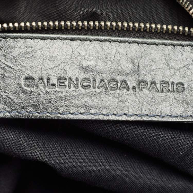 Pre Owned  Balenciaga Grey Leather Giant Brogue Pompon Hobo