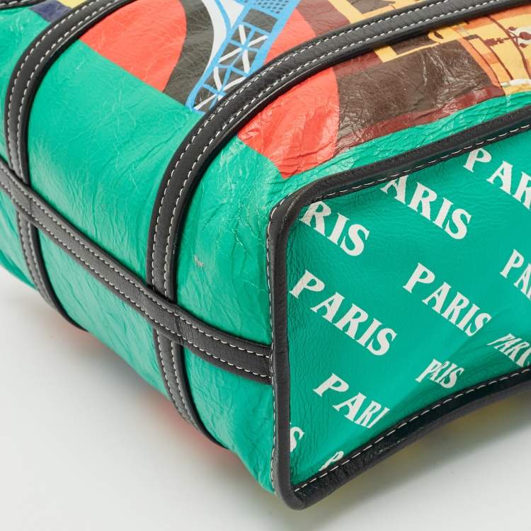 Pre Owned Balenciaga Multicolor Paris Print Leather Small Bazar Shopper Tote
