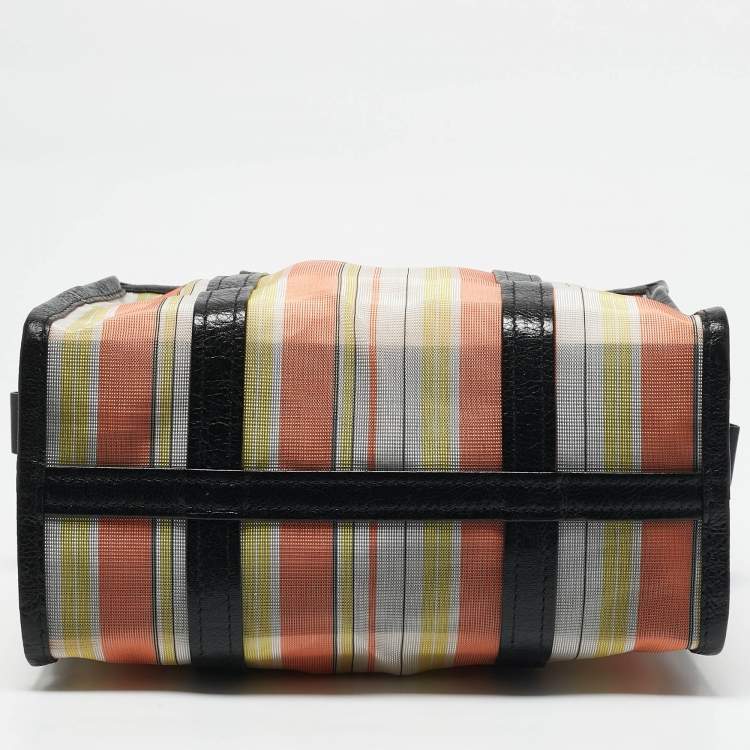Pre Owned Balenciaga Multicolor Striped Mesh Nylon Small Bazar Shopper Tote
