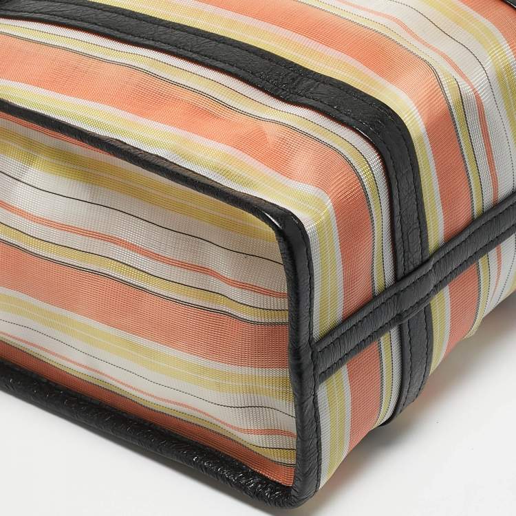 Pre Owned Balenciaga Multicolor Striped Mesh Nylon Small Bazar Shopper Tote