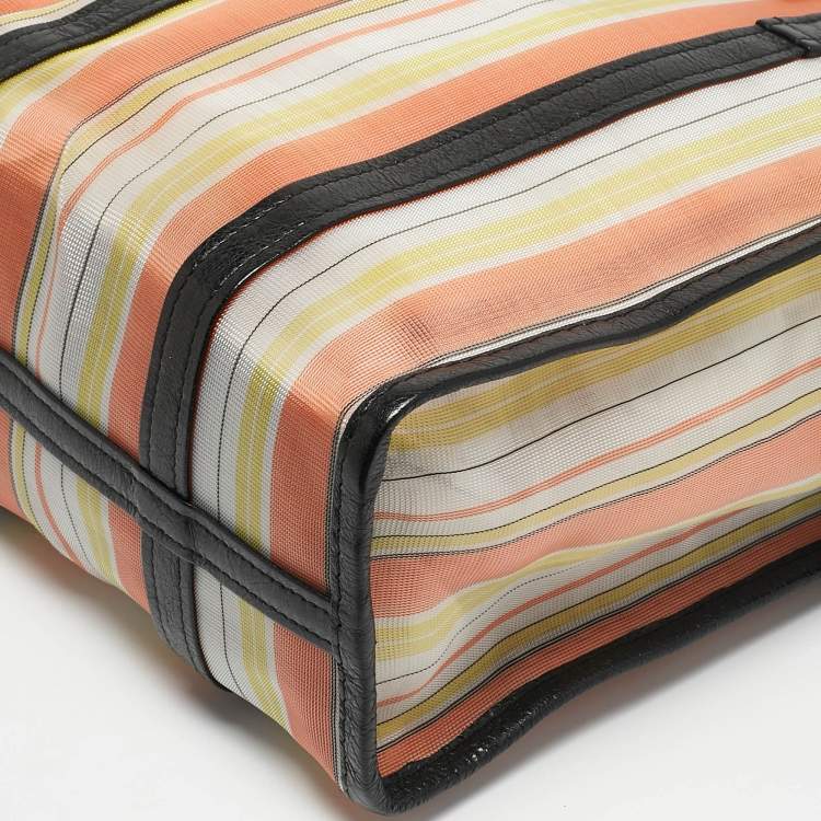 Pre Owned Balenciaga Multicolor Striped Mesh Nylon Small Bazar Shopper Tote