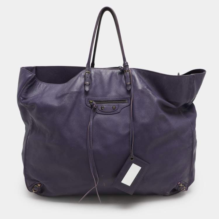 Pre Owned Balenciaga Purple Leather Papier A3 Tote