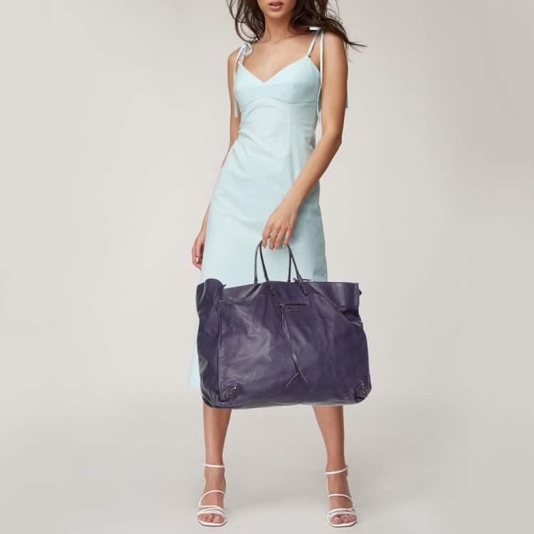 Pre Owned Balenciaga Purple Leather Papier A3 Tote
