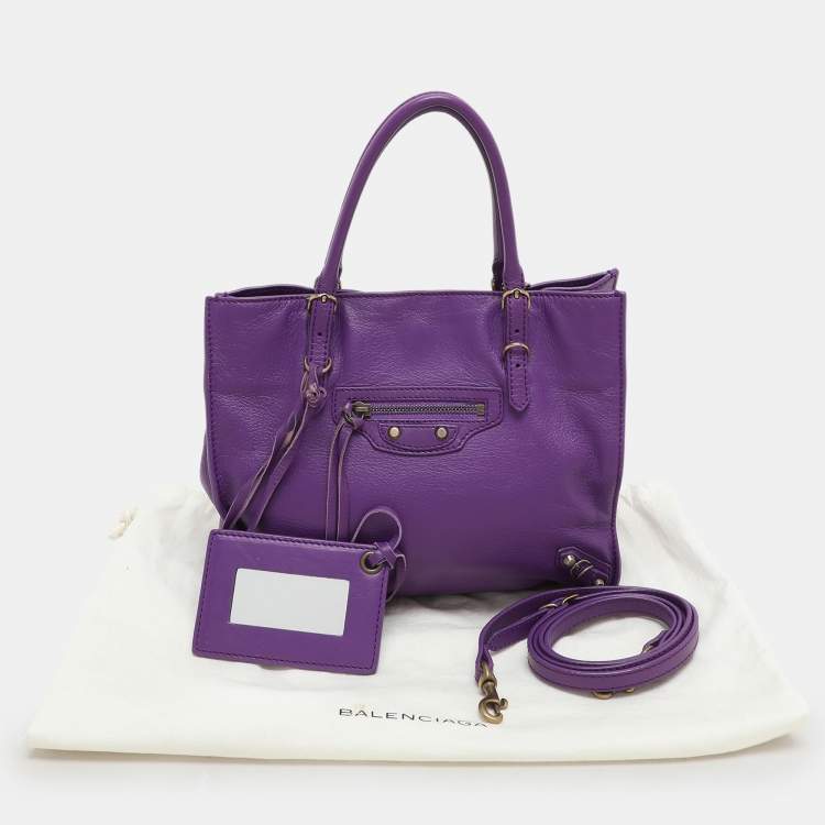Pre Owned Balenciaga Purple Leather Mini Papier A4 Tote
