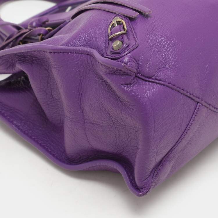 Pre Owned Balenciaga Purple Leather Mini Papier A4 Tote