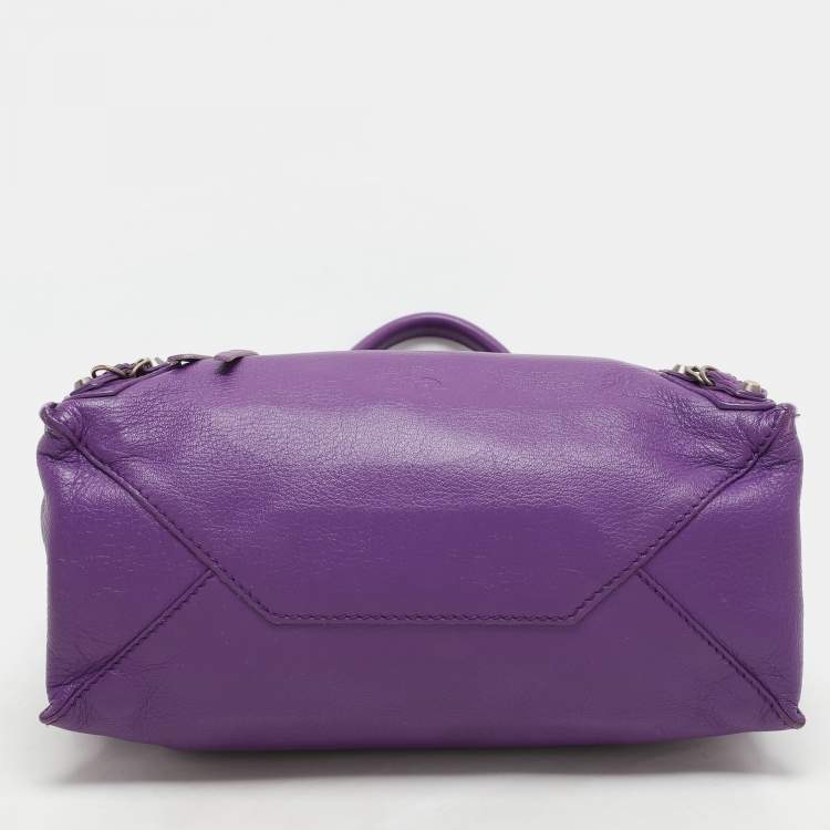 Pre Owned Balenciaga Purple Leather Mini Papier A4 Tote