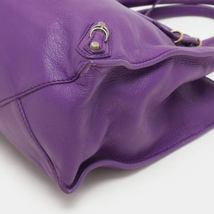 Pre Owned Balenciaga Purple Leather Mini Papier A4 Tote