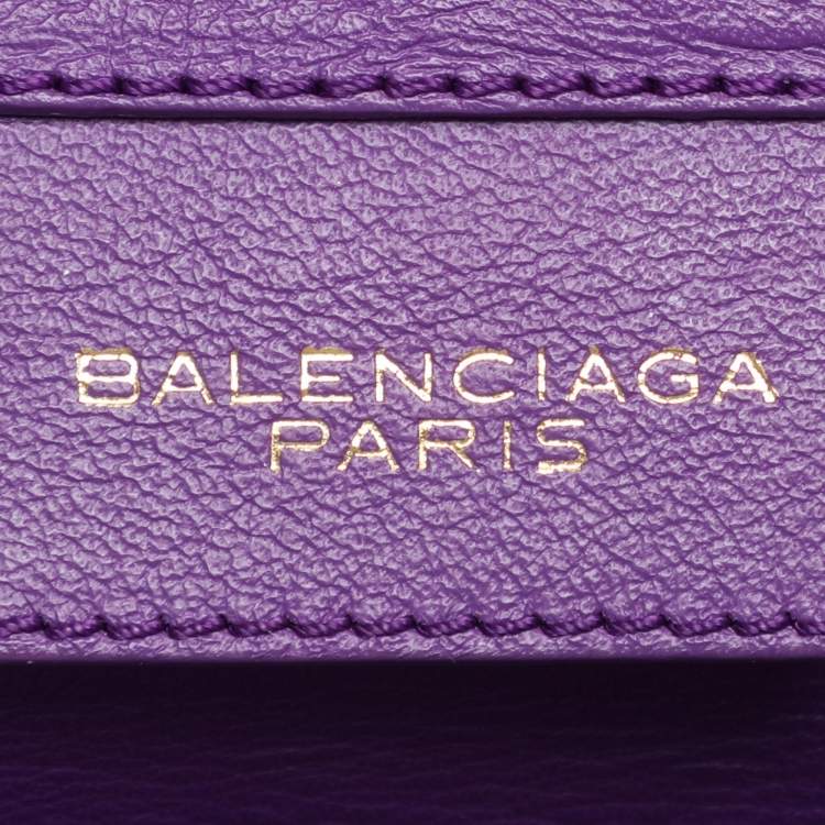 Pre Owned Balenciaga Purple Leather Mini Papier A4 Tote