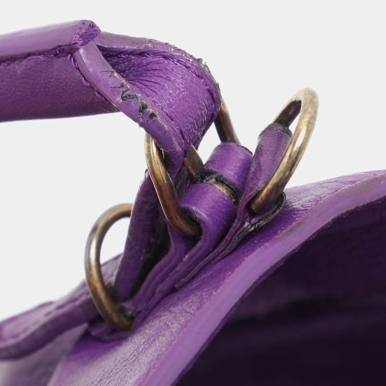 Pre Owned Balenciaga Purple Leather Mini Papier A4 Tote