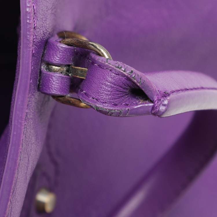 Pre Owned Balenciaga Purple Leather Mini Papier A4 Tote
