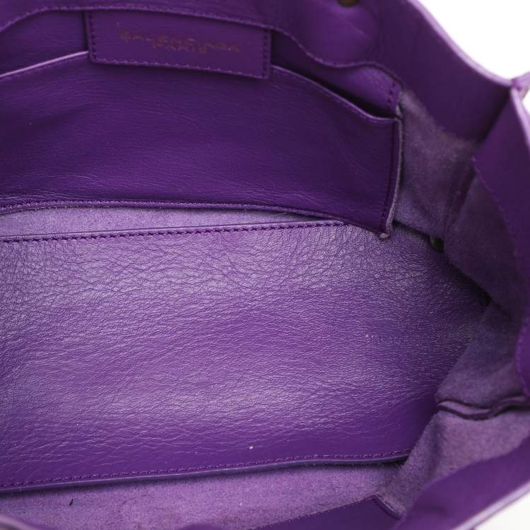 Pre Owned Balenciaga Purple Leather Mini Papier A4 Tote