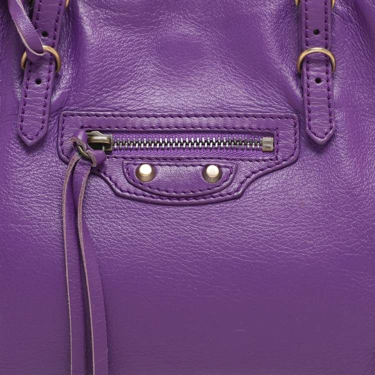 Pre Owned Balenciaga Purple Leather Mini Papier A4 Tote