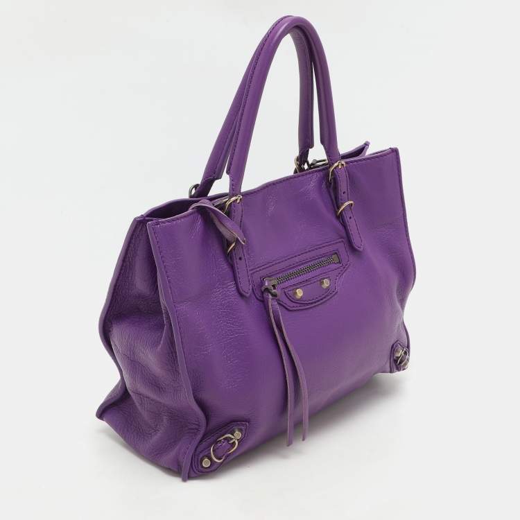 Pre Owned Balenciaga Purple Leather Mini Papier A4 Tote