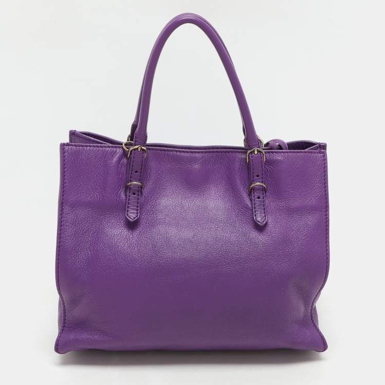 Pre Owned Balenciaga Purple Leather Mini Papier A4 Tote