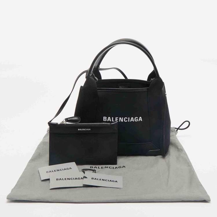 Pre Owned Balenciaga Black/White Canvas and Leather XS Cabas Tote