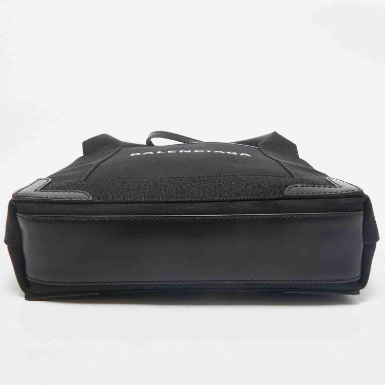 Pre Owned Balenciaga Black/White Canvas and Leather XS Cabas Tote