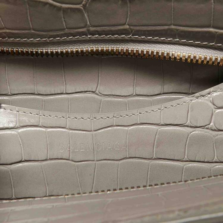 Pre Owned Balenciaga Grey Croc Embossed Leather Large Neo Classic Tote