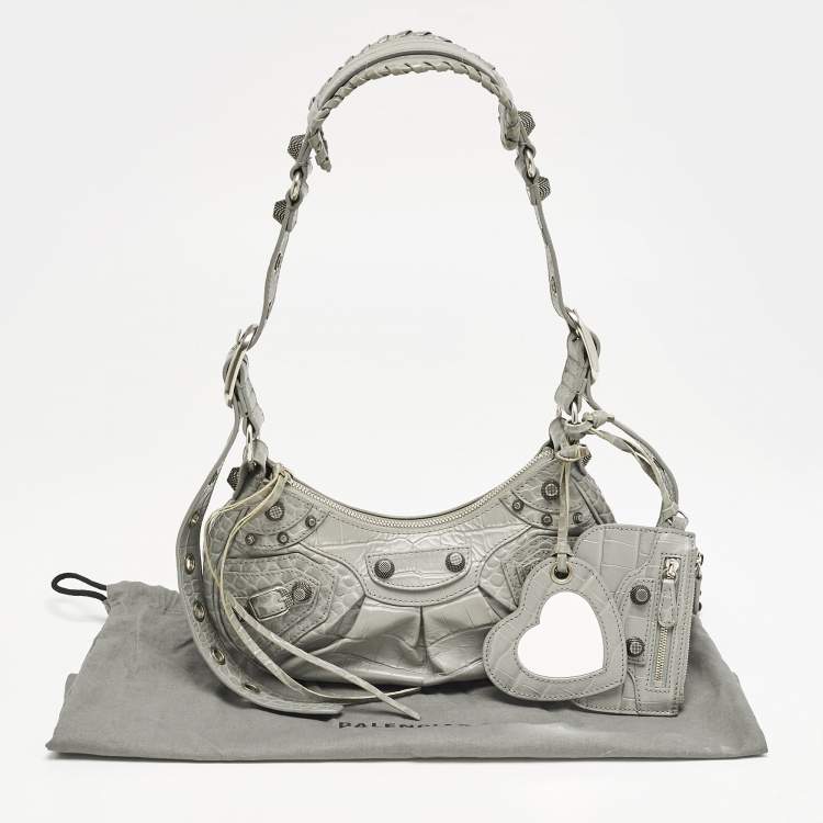 Pre Owned Balenciaga Grey Croc Embossed Leather XS Le Cagole Shoulder Bag