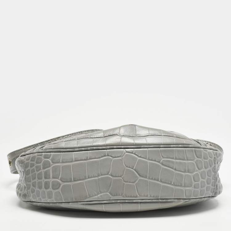 Pre Owned Balenciaga Grey Croc Embossed Leather XS Le Cagole Shoulder Bag