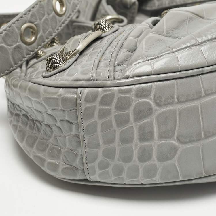 Pre Owned Balenciaga Grey Croc Embossed Leather XS Le Cagole Shoulder Bag