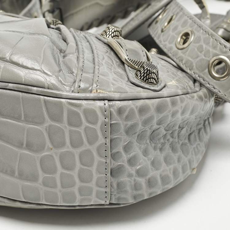 Pre Owned Balenciaga Grey Croc Embossed Leather XS Le Cagole Shoulder Bag