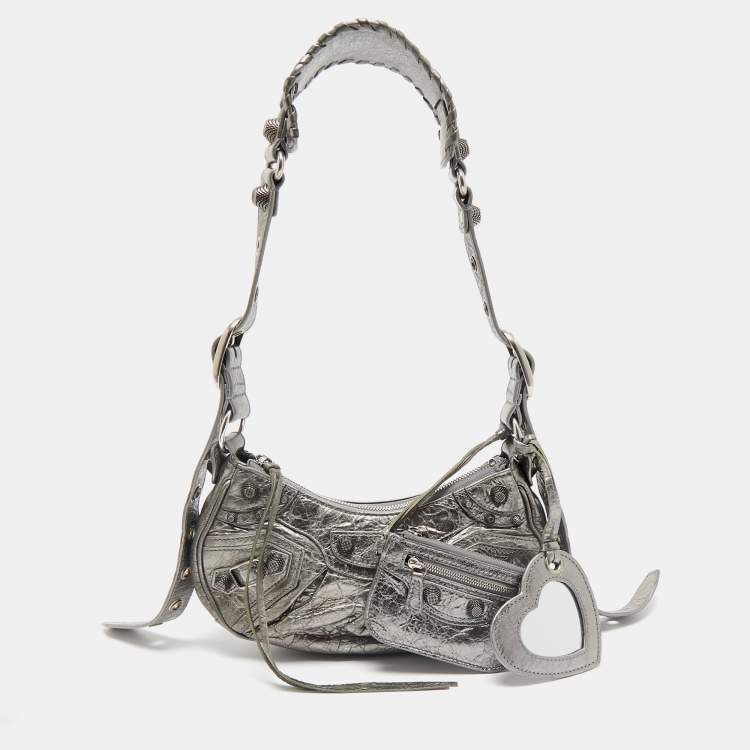 Pre Owned Balenciaga Metallic Grey Leather XS Le Cagole Shoulder Bag