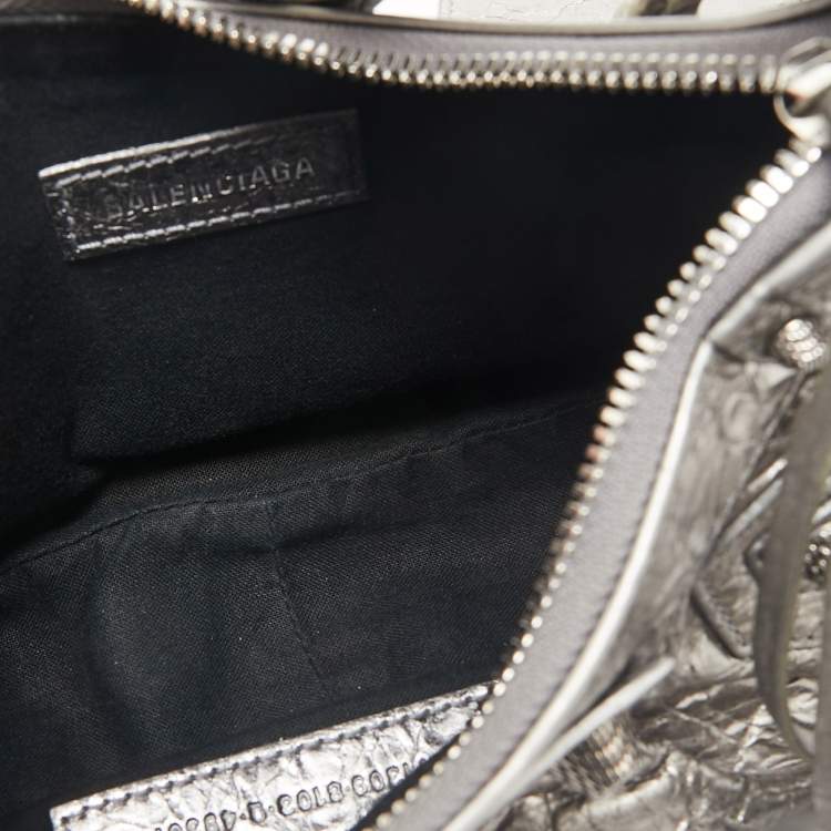Pre Owned Balenciaga Metallic Grey Leather XS Le Cagole Shoulder Bag