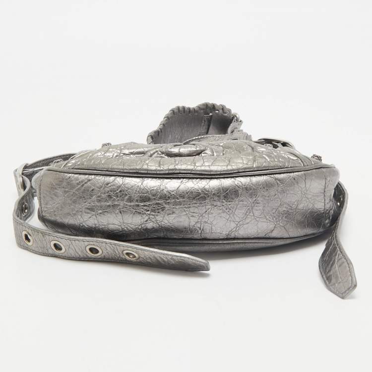 Pre Owned Balenciaga Metallic Grey Leather XS Le Cagole Shoulder Bag