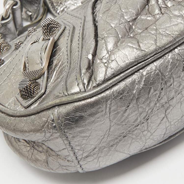 Pre Owned Balenciaga Metallic Grey Leather XS Le Cagole Shoulder Bag