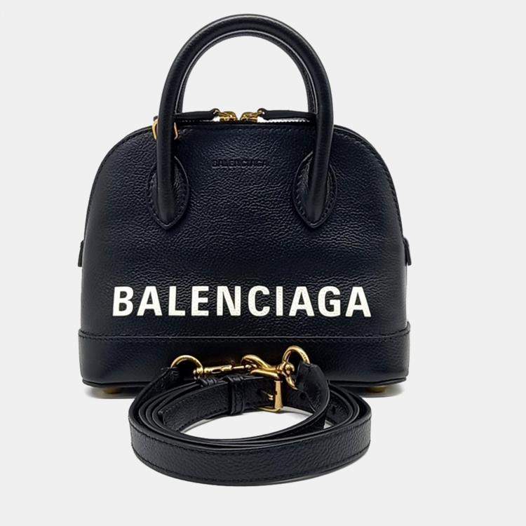 Pre Owned Balenciaga Black Leather Bill Top Handle Bag XXS